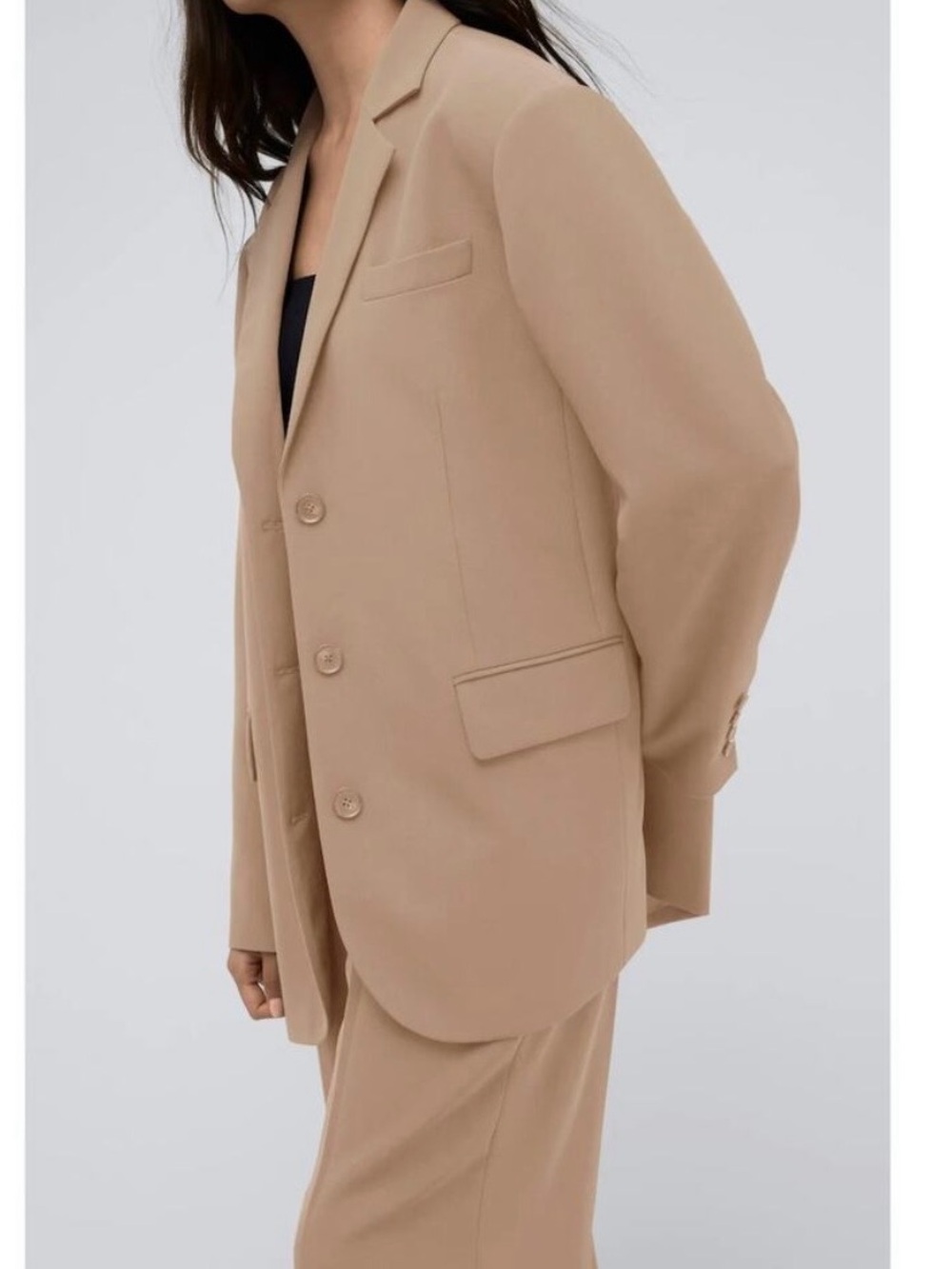Kenneth Cole Tan Boyfriend Fit Tailored Blazer